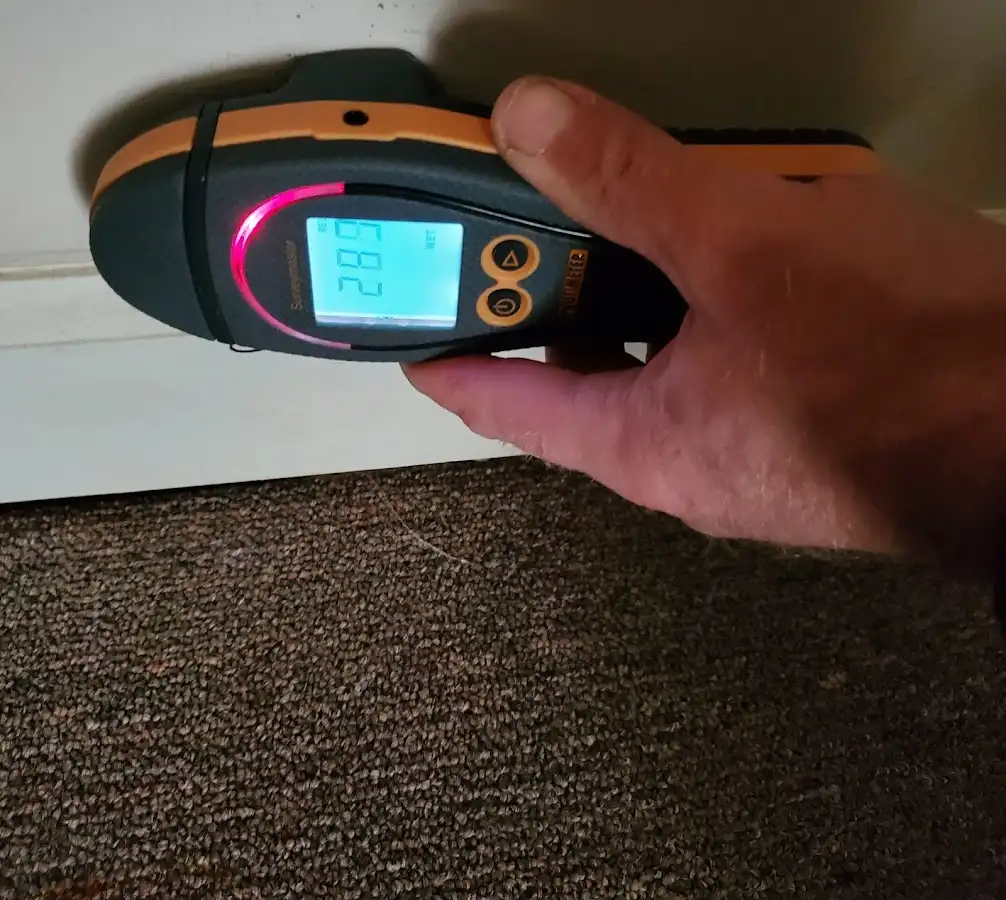 Moisture detection at baseboard during Burst Pipe Cleanup in Old Orchard Beach